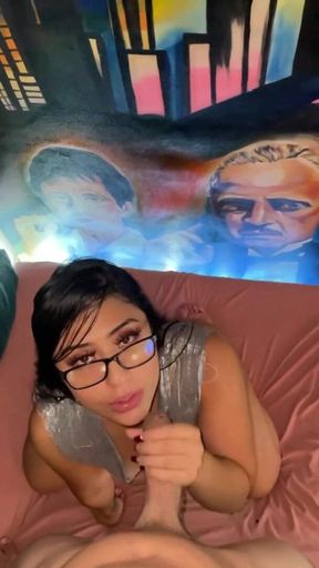 While the husband at work, horny brunette fucks his stepbrother