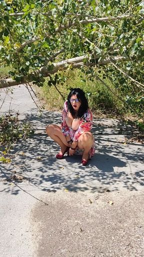50 Plus Mature Beauty Masturbates Outdoor