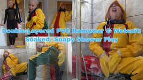 Double-Layered PVC Rainwear & Wetsuit: Soaked, Soapy Shower Play - WMV