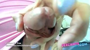 Slutty Transsexual Jerks Huge Shecock in Raw Cam Cum Explosion