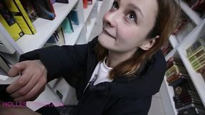 Naughty Russian amateur keeps blowing her BF's cock in bookshop