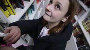 Naughty Russian amateur keeps blowing her BF's cock in bookshop