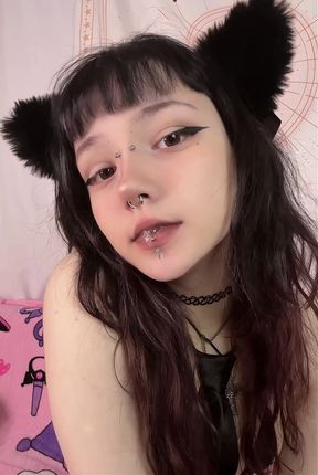 Goth catgirl teen drools while going solo