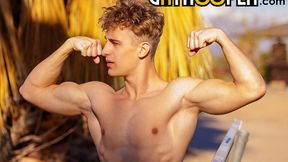 Curly Oiled-Up Maxim Malotov Jacking Off Joyfully