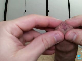 slow foreskin play on an uncut constricted ramrod!