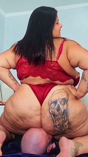 BBW Sitting on the Skinny Slaves Face