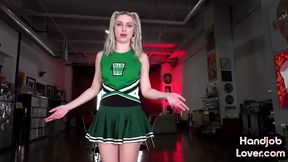 Cheerleader HJ babe with small boobies wanking POV dong