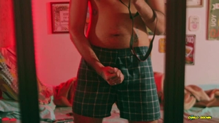 Big Uncut Cock Latino Camilo Brown Jerking Before Bed Cumshot in the Mirror