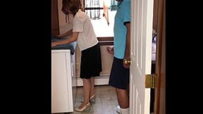 Seductive Mommy Succumbs to Neighbor's Touches in Laundry Room