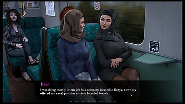 Esra in Istanbul [ Cuckold Hentai Game PornPlay] Ep.2 Hijab woman spanked in public subway with her fiancee is on the phone