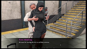 Esra in Istanbul [ Cuckold Hentai Game PornPlay] Ep.2 Hijab woman spanked in public subway with her fiancee is on the phone