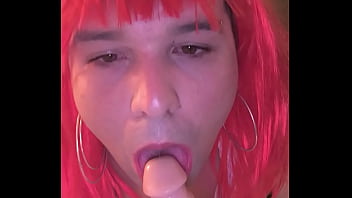 French chubby sissy jinna sucking training on dildo