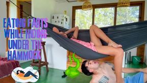 Eating farts while hiding under the hammock