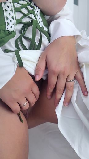 An Elegant Wife in a Gorgeous Dress Shows off Her Big Breasts and Masturbates.