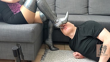 Shoejob and Cum on Boots in High heel Thigh High Boots 4K (406)
