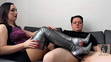 Shoejob and Cum on Boots in High heel Thigh High Boots 4K (406)