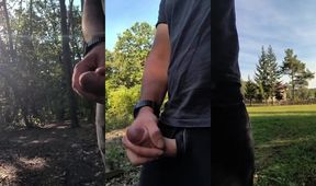 Giant cock erupts deep in the forest cumshot uncovered