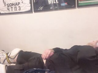 Amateur cum in full Hockey gear after training