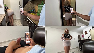 Hijastro Atrapado con las Fotos Sexys del Gran Culo de la Madrastra y su Madrastra le da una Lección