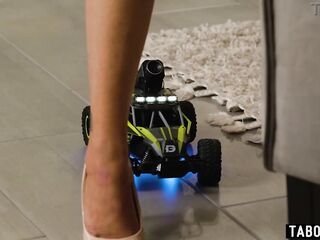 Large melons step mama realized what her step son was doing with that remote controlled car
