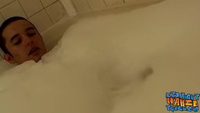 Straight and tattooed thug masturbates after taking a bath