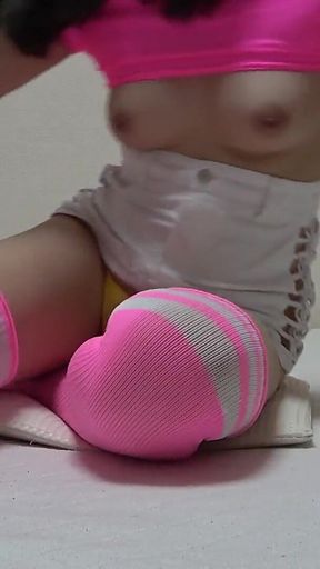 Girls-only Apartment in Japan, Sexy Exercises, Boobs Spill Out T-shirt, Thighs and Legs in Mini Skirt, Thong G-string Wedgie