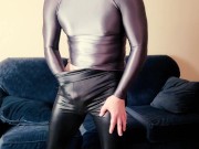 Spandex boy masturbating and eating my own cum