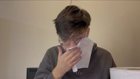 Snot, cough and nose blowing in Close-Up