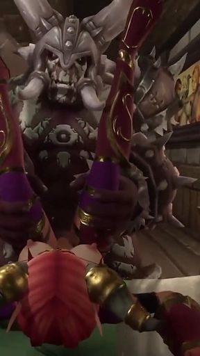 Redhead Elf smashed by an Orc Warlord: Warcraft Parody