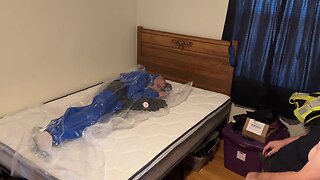 Dec 4 2022 – vacuum sealed in bdsm bondage with my pvc overall in slvrbrboy1s blue pvc coveralls.