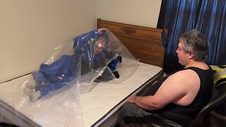 Dec 4 2022 – vacuum sealed in bdsm bondage with my pvc overall in slvrbrboy1s blue pvc coveralls.