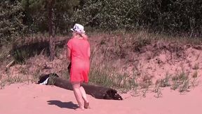 naughty milf is having fun at a picnic - sits pussy on a bottle of lemonade
