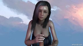 busty hentai asian anime girl handjob and blowjob