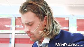 ”Blond hunk Johan Kane destroys the anus of bottom Logan Moore”