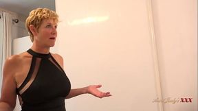 Mature MILF sucks and rides young friend's cock, gets covered in cum