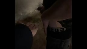 Helping him pee in the street