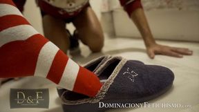 CHRISTMAS DREAM punishment with the slipper next to the Christmas tree