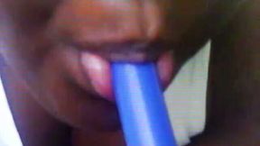 Ebony fattie masturbates poking her black poon with dildo