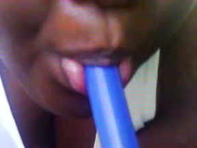 Ebony fattie masturbates poking her black poon with dildo