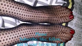 dani_leg in black dot patterned pantyhose with hot sexy red toenails