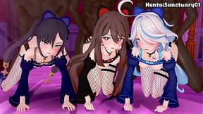 Furina &mdash;  Hu Tao & Mona Interracial Gangbang Orgy� Genshin Impact