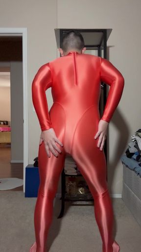 Orange Amoresy Spandex Suit, Hot Sex Jerk Off with Condom and Cum