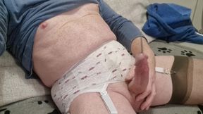 Cross Dresser In Stockings &amp; Sounding Rod Masturbation With Creamy Cum