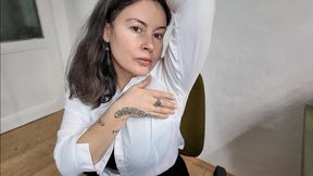 she is teasing you with her sweaty hairy armpits