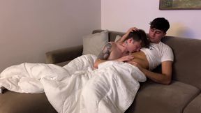 Hot cute couple make love during movie night