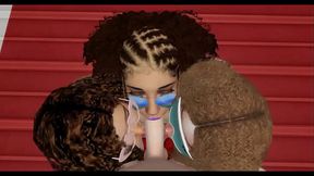 Ebony threesome with black spacebabes