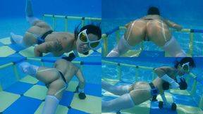 Elena's Nude Cosplay, Stockings and Garters, Butt Kicking, Breath Holding Real Time Underwater Workout