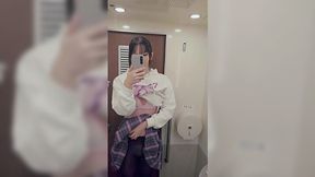 Chinese crossdresser stroking that yummy penis in a public restroom