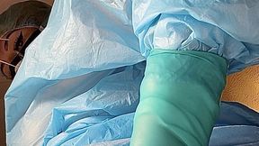 Domme dentist sits on face and drills out cavity