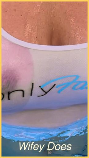 Wifey goes into the pool braless